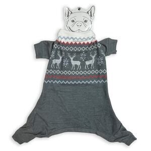 P.J. Salvage Fair Isle Dog Pajamas Sz L New $32 Gray Knit Holiday PJs Onesie